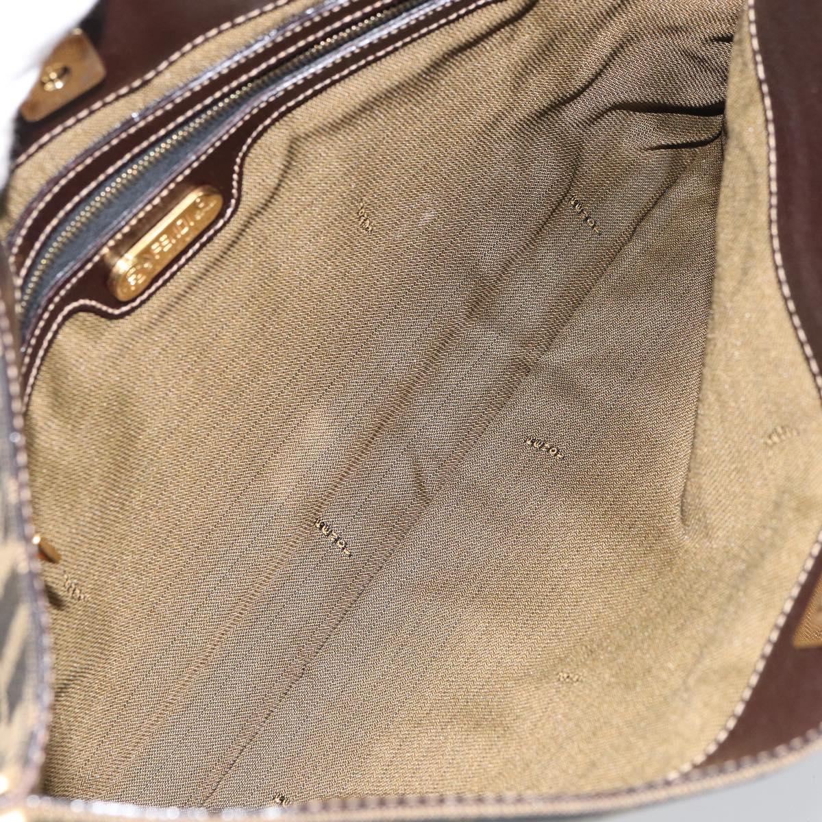 FENDI Zucca Canvas Shoulder Bag Black Brown gold Auth 153056