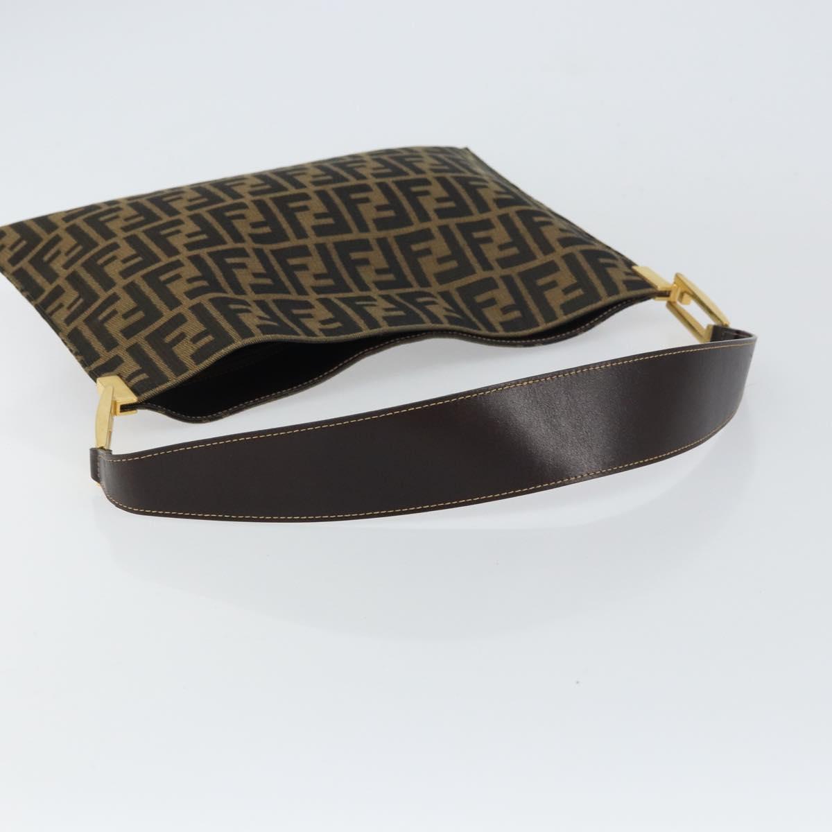 FENDI Zucca Canvas Shoulder Bag Black Brown gold Auth 153056