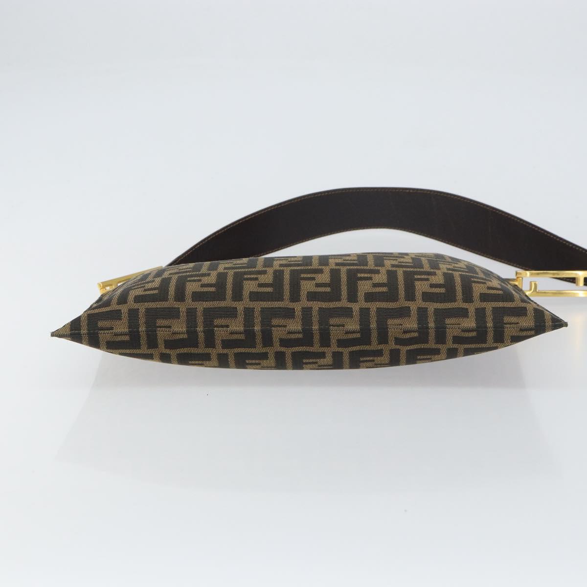FENDI Zucca Canvas Shoulder Bag Black Brown gold Auth 153056