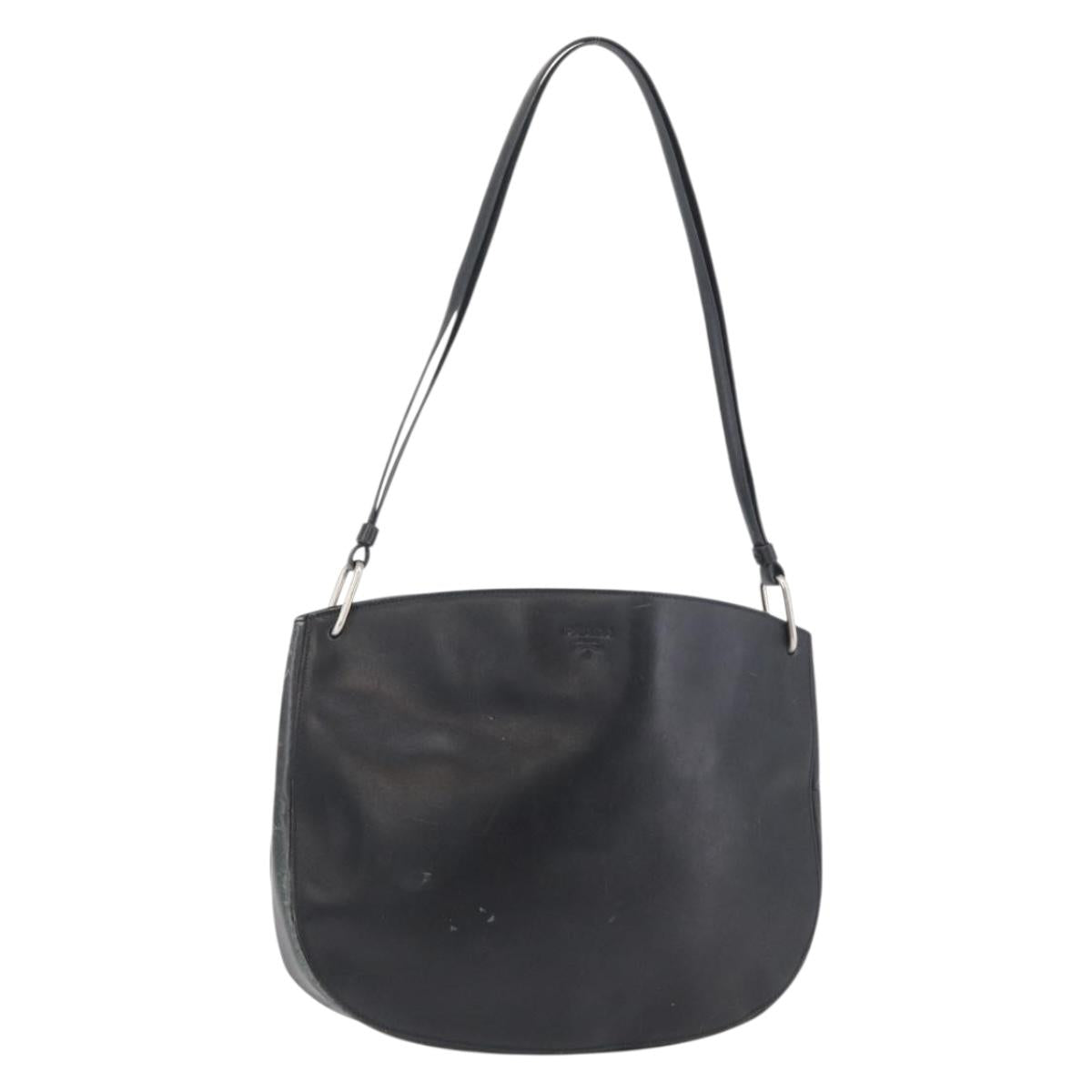 PRADA Shoulder Bag Leather Black Silver Auth 153057