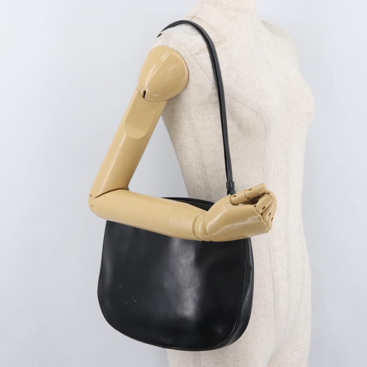 PRADA Shoulder Bag Leather Black Silver Auth 153057