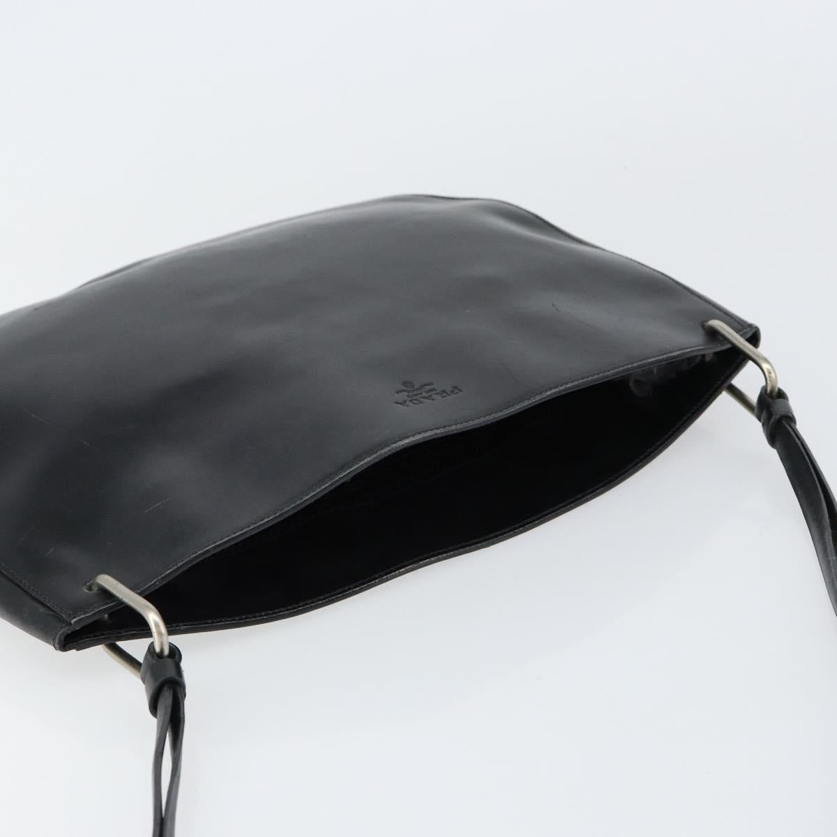 PRADA Shoulder Bag Leather Black Silver Auth 153057