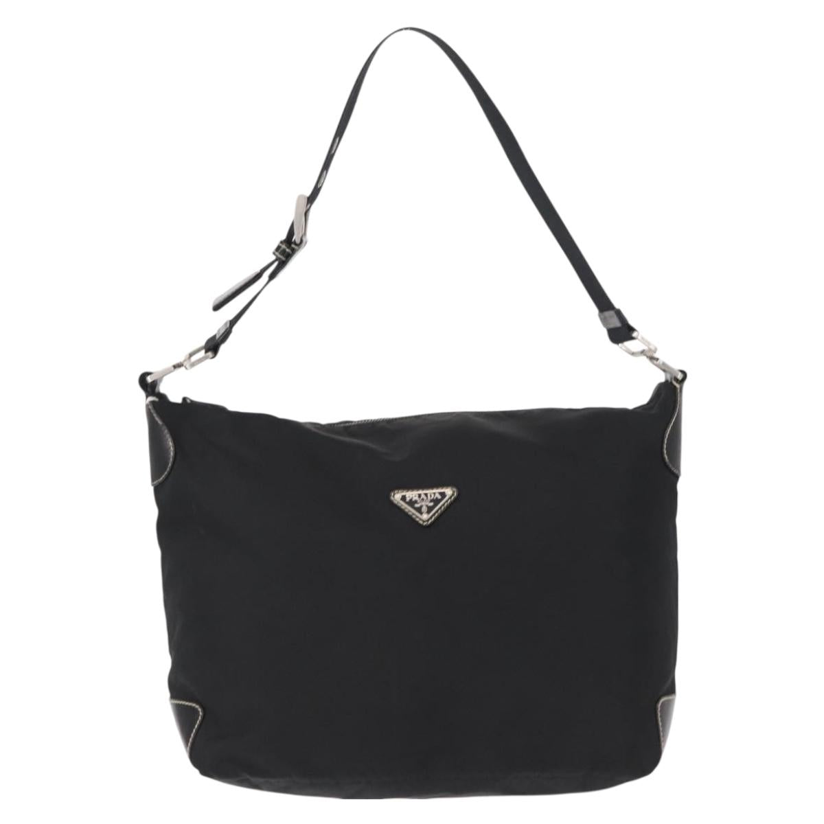 PRADA Shoulder Bag Nylon Black Silver Auth 153058