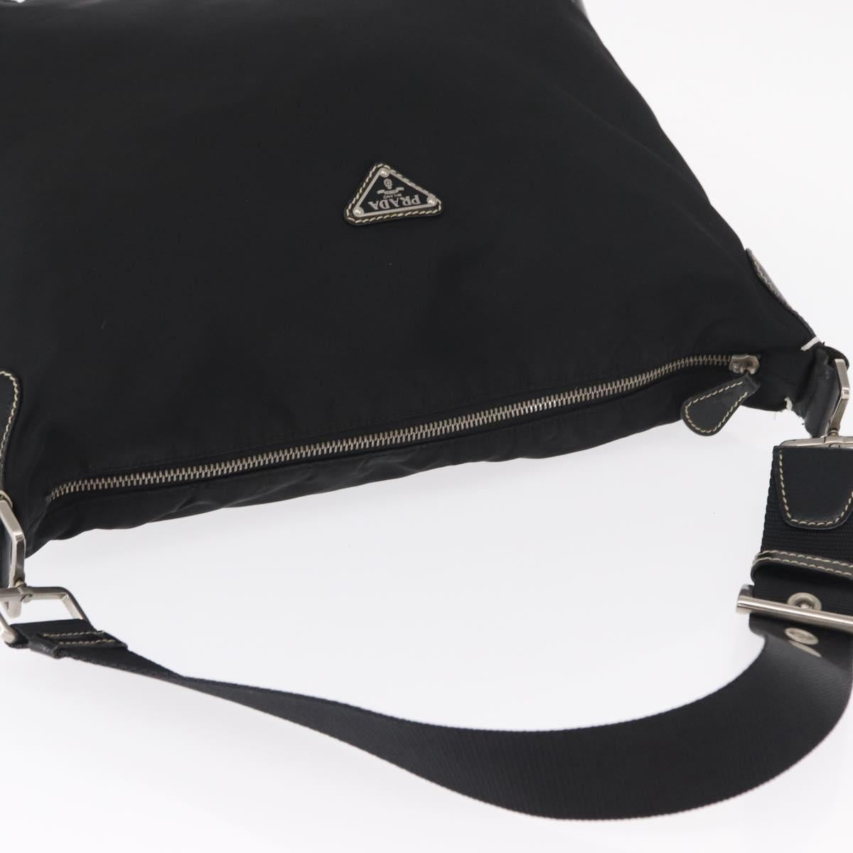 PRADA Shoulder Bag Nylon Black Silver Auth 153058