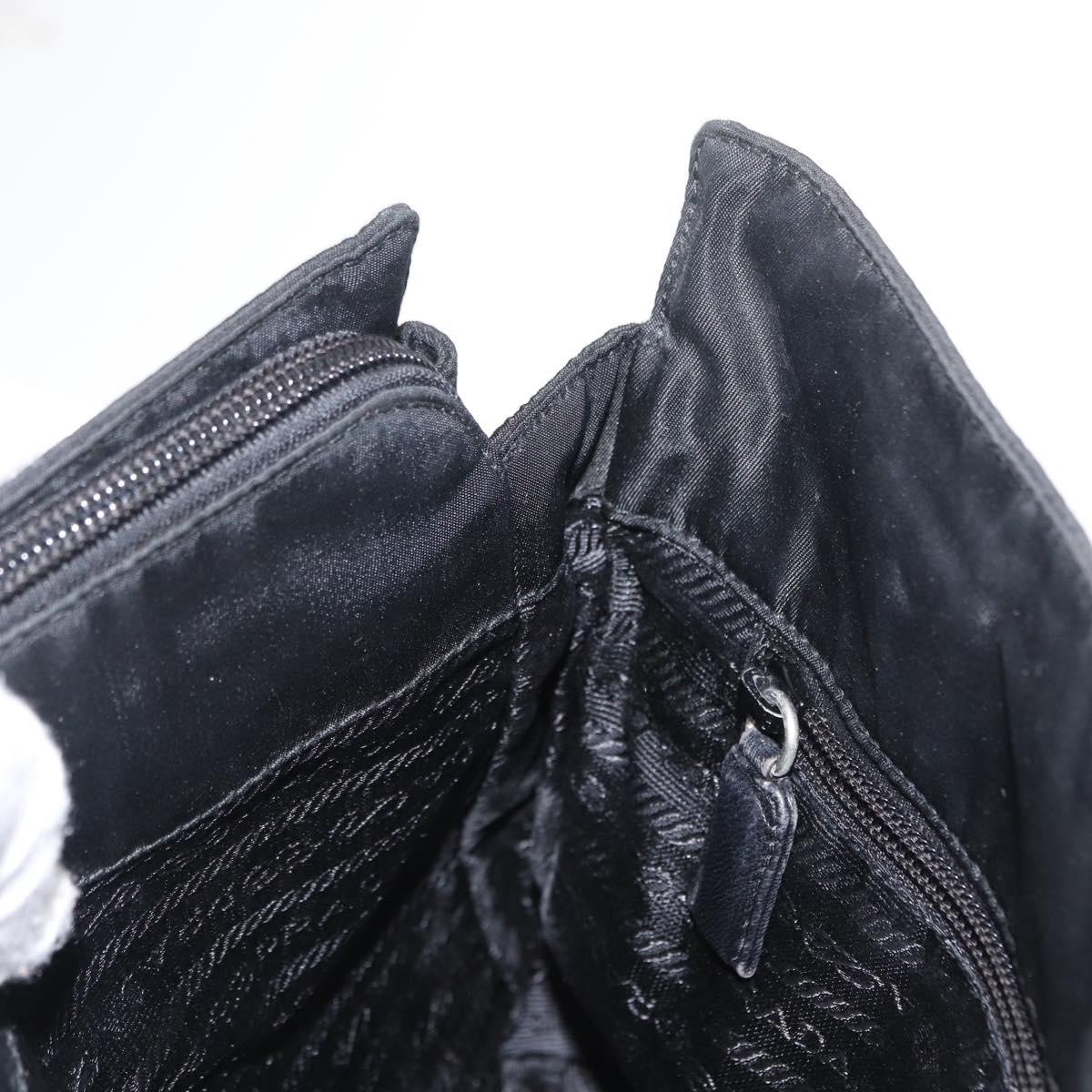 PRADA Chain Shoulder Bag Nylon Black Silver Auth 153059