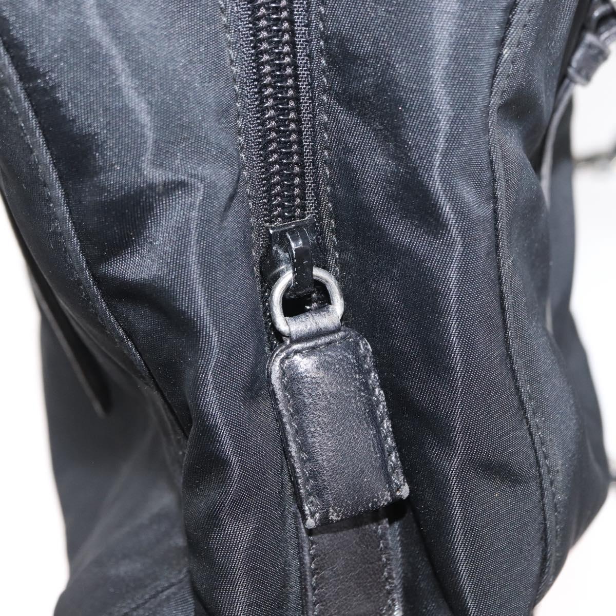 PRADA Chain Shoulder Bag Nylon Black Silver Auth 153059
