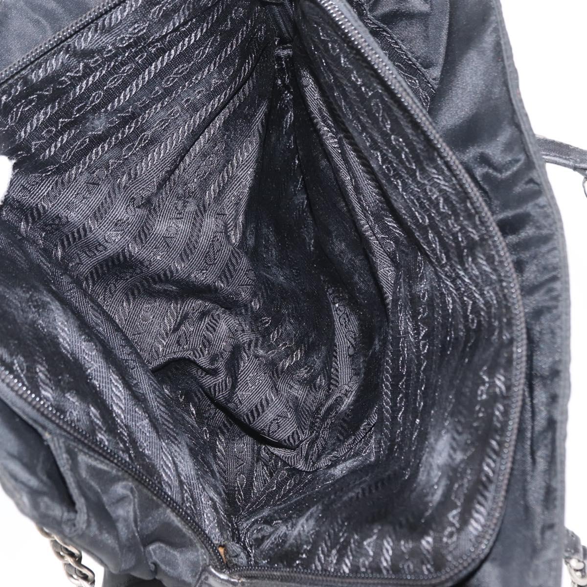 PRADA Chain Shoulder Bag Nylon Black Silver Auth 153059