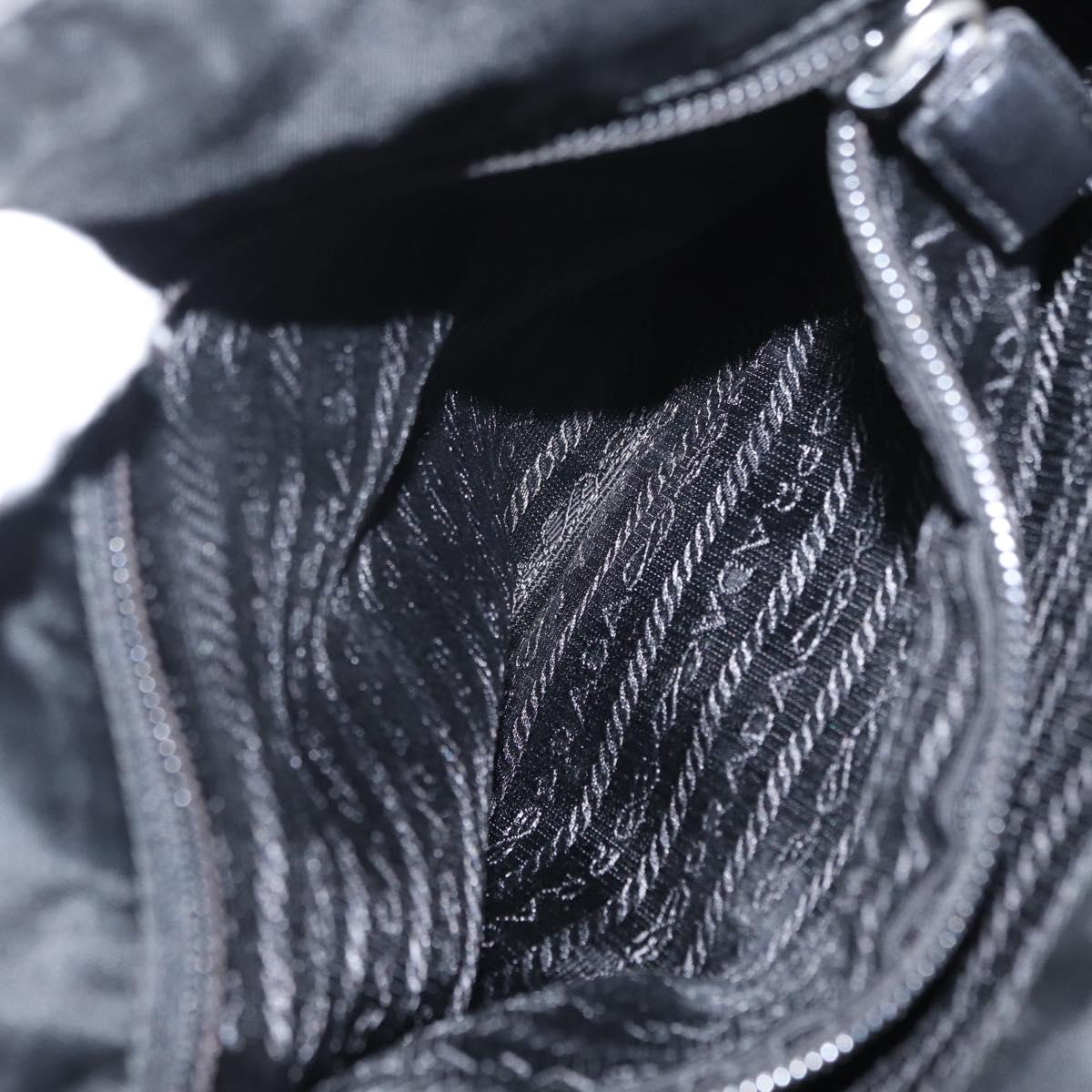 PRADA Chain Shoulder Bag Nylon Black Silver Auth 153059