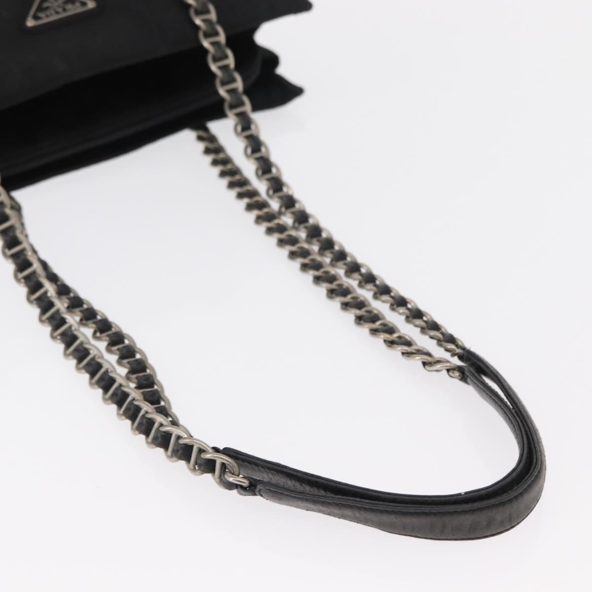 PRADA Chain Shoulder Bag Nylon Black Silver Auth 153059