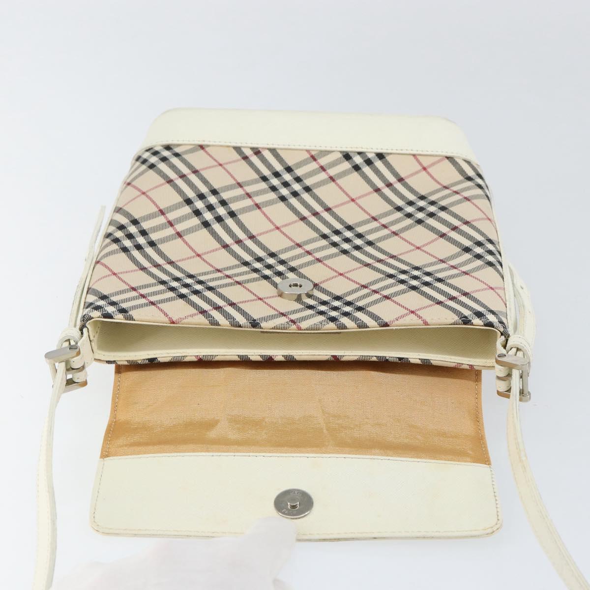BURBERRY Nova Check Shoulder Bag Canvas White Silver Auth 153062