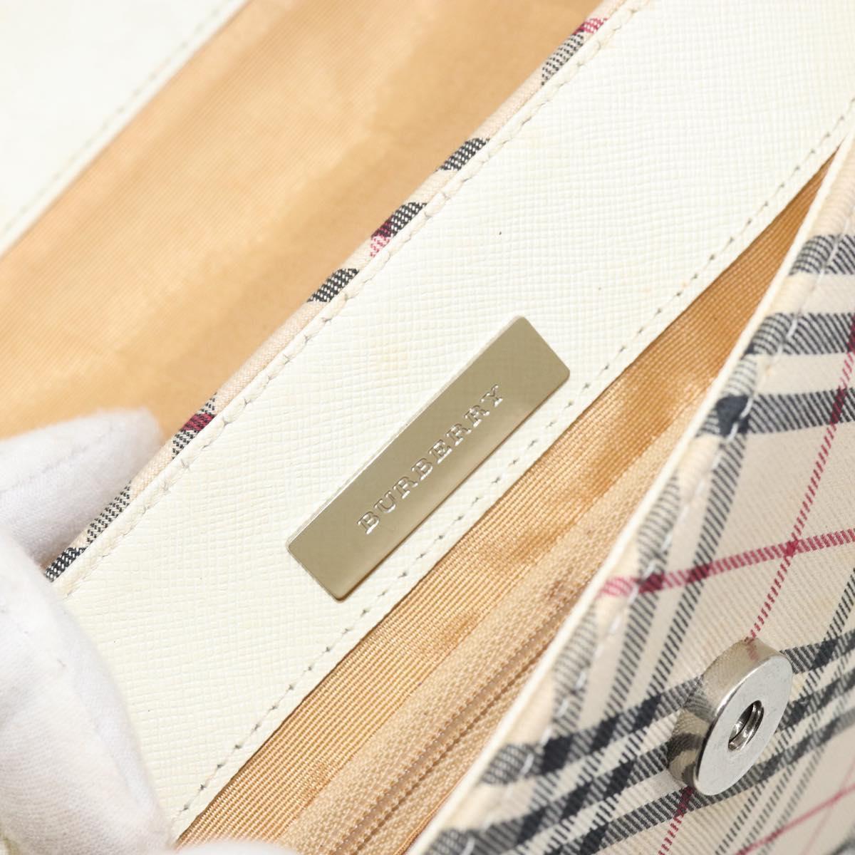 BURBERRY Nova Check Shoulder Bag Canvas White Silver Auth 153062