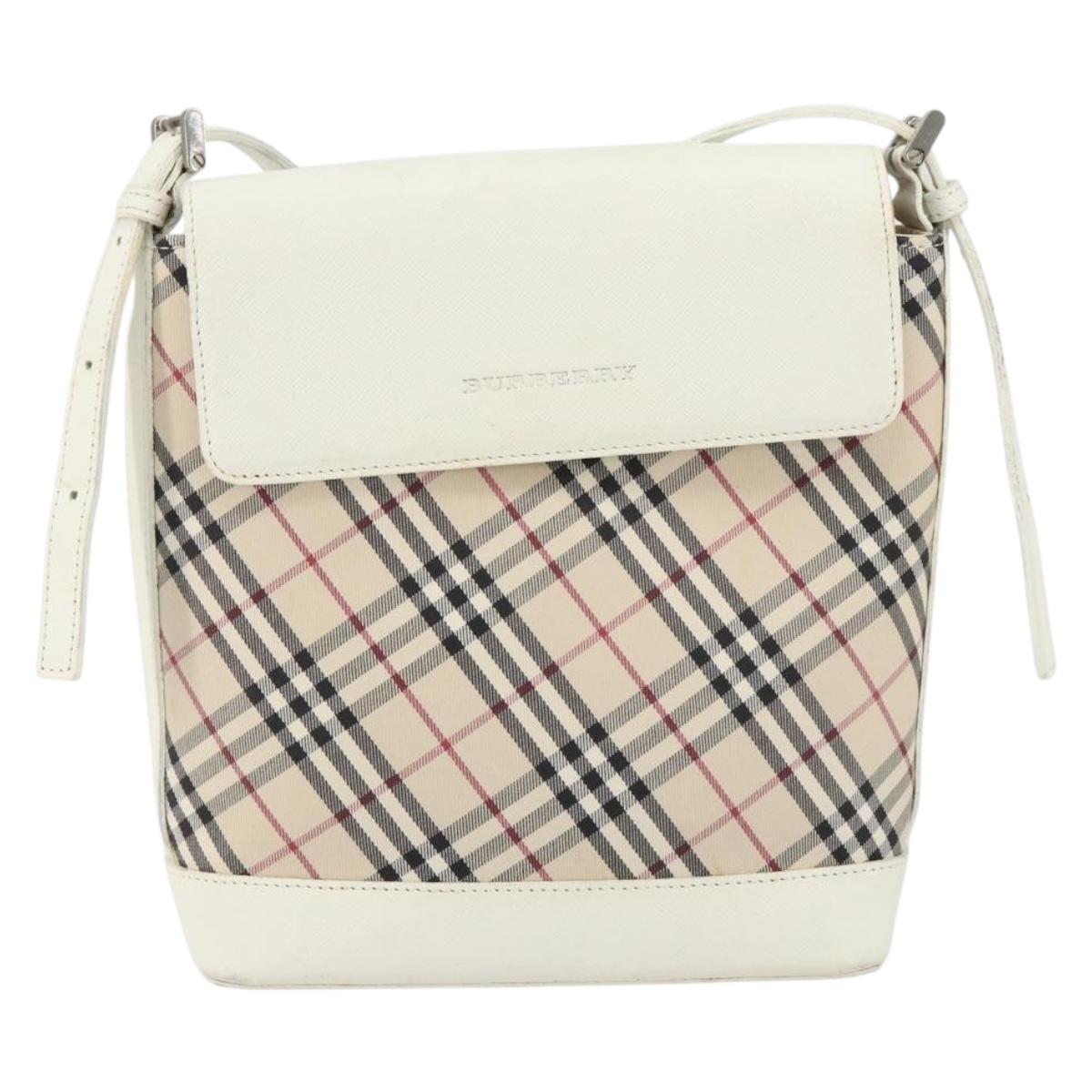 BURBERRY Nova Check Shoulder Bag Canvas White Silver Auth 153062