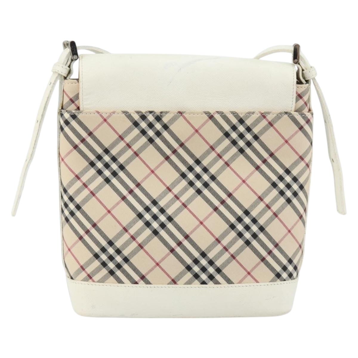 BURBERRY Nova Check Shoulder Bag Canvas White Silver Auth 153062