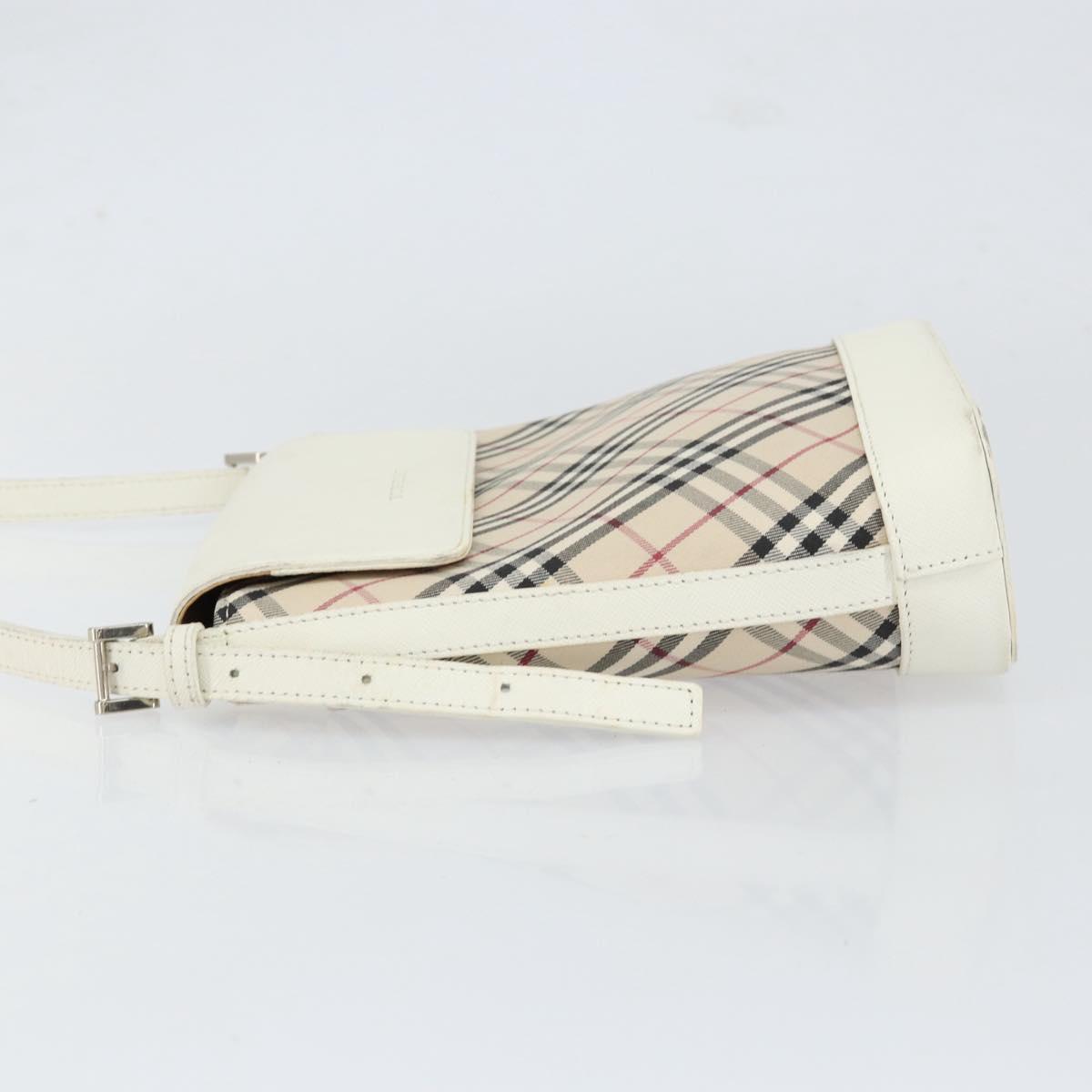 BURBERRY Nova Check Shoulder Bag Canvas White Silver Auth 153062