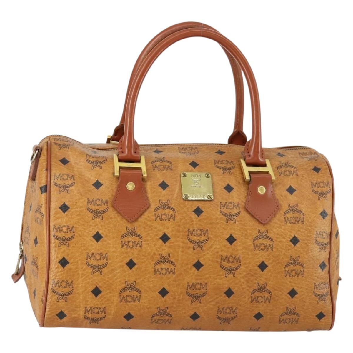 MCM Logogram Vicetos Boston Bag PVC Leather Brown Gold Auth 153065