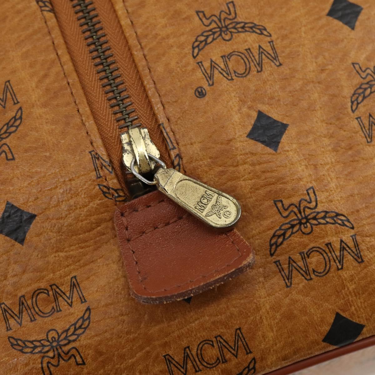 MCM Logogram Vicetos Boston Bag PVC Leather Brown Gold Auth 153065
