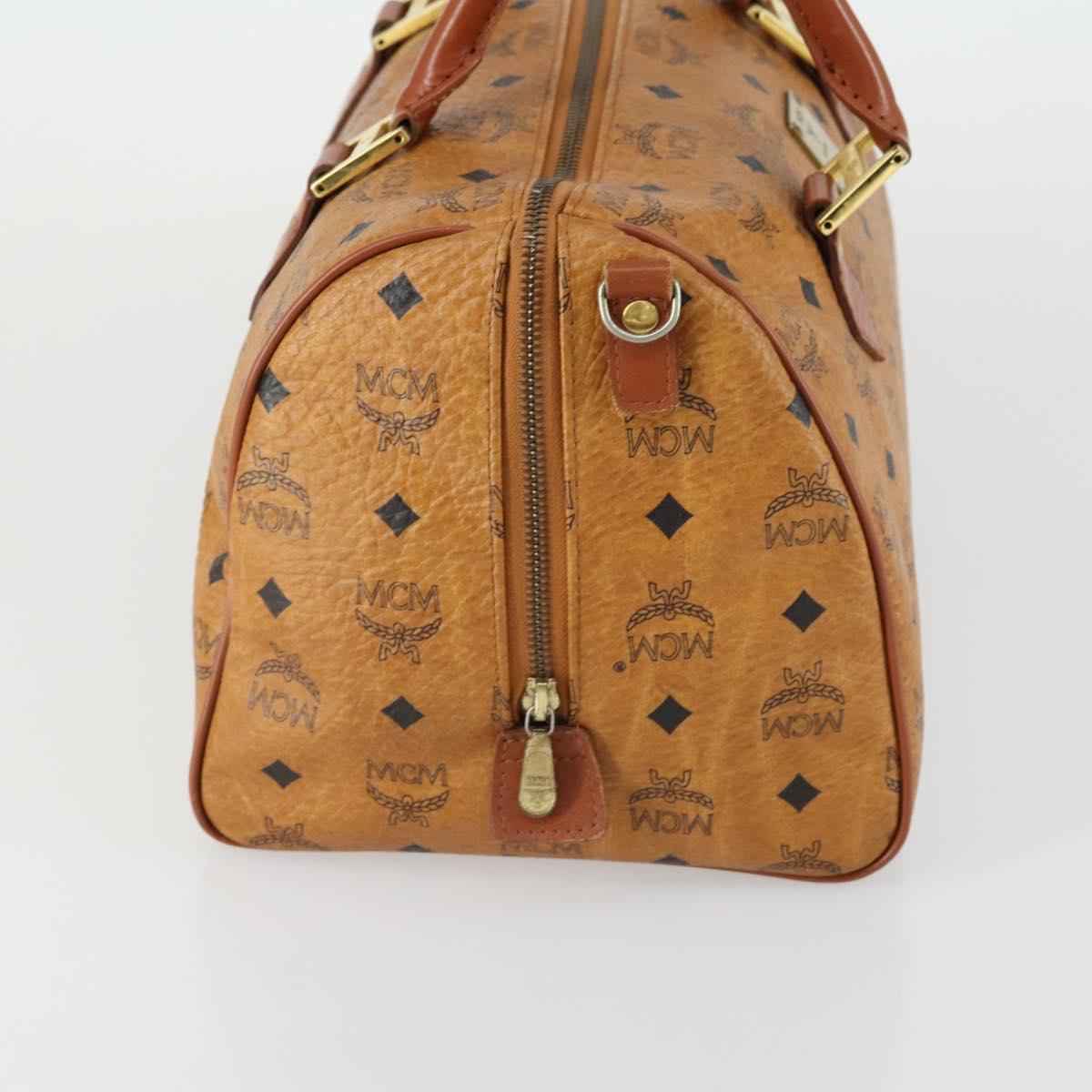 MCM Logogram Vicetos Boston Bag PVC Leather Brown Gold Auth 153065