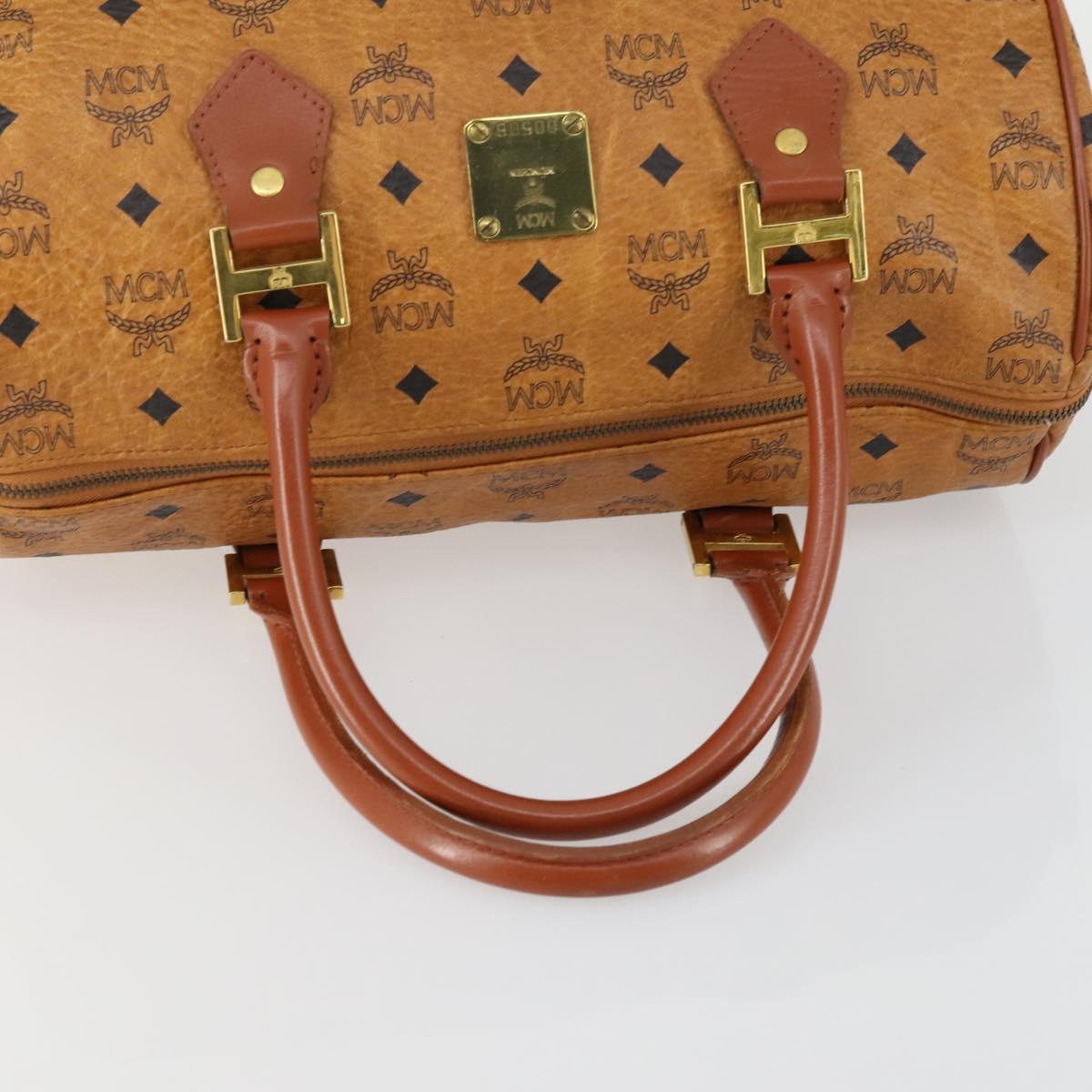 MCM Logogram Vicetos Boston Bag PVC Leather Brown Gold Auth 153065