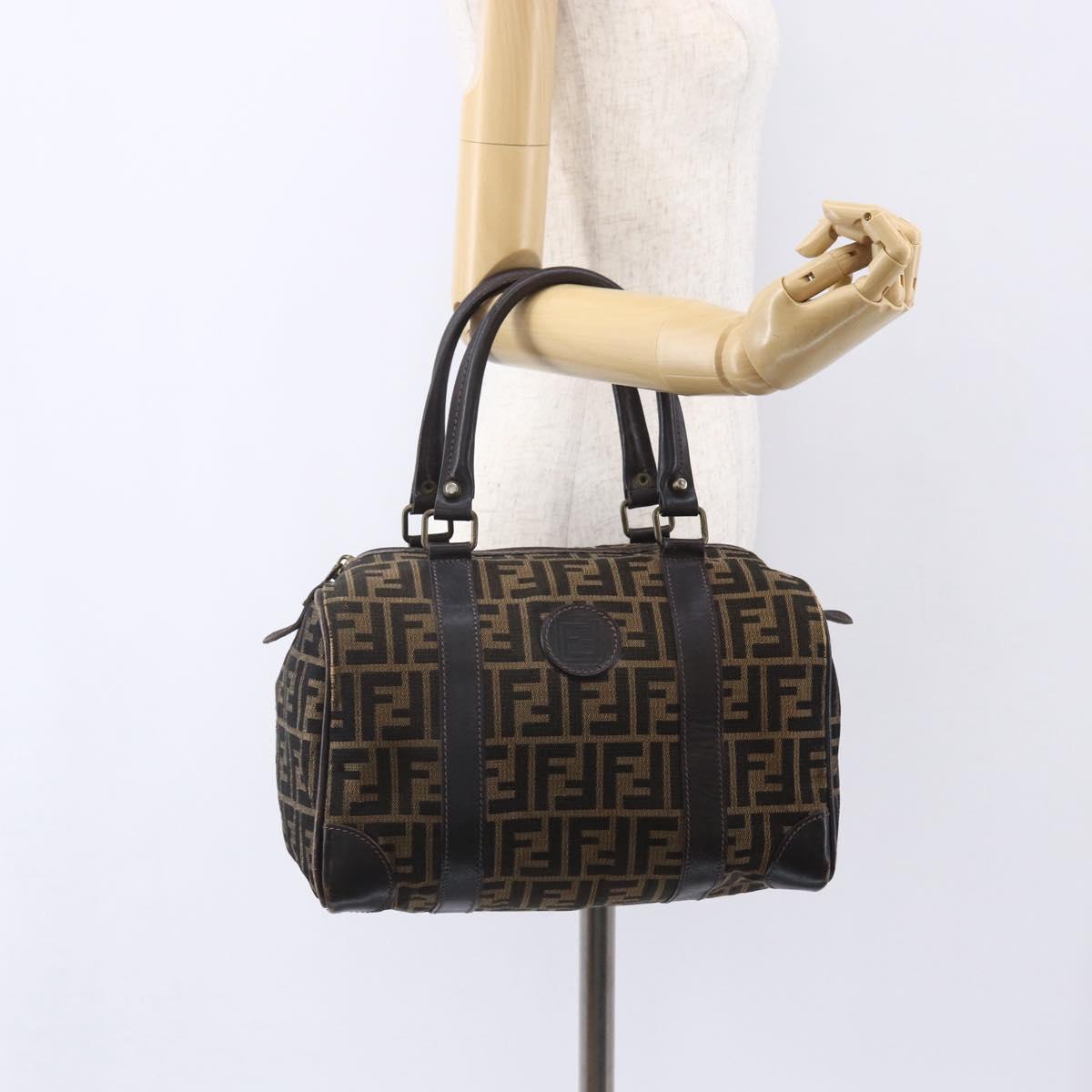 FENDI Zucca Canvas Hand Bag Vintage Black Brown Auth 153066