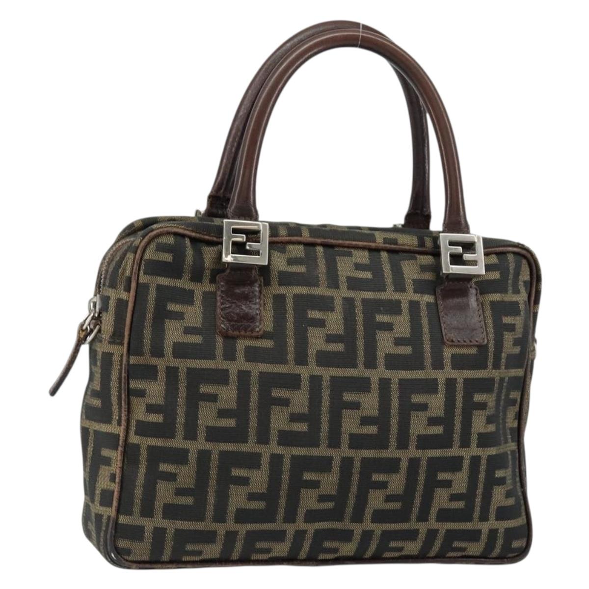 FENDI Zucca Canvas Hand Bag Black Brown Auth 153067