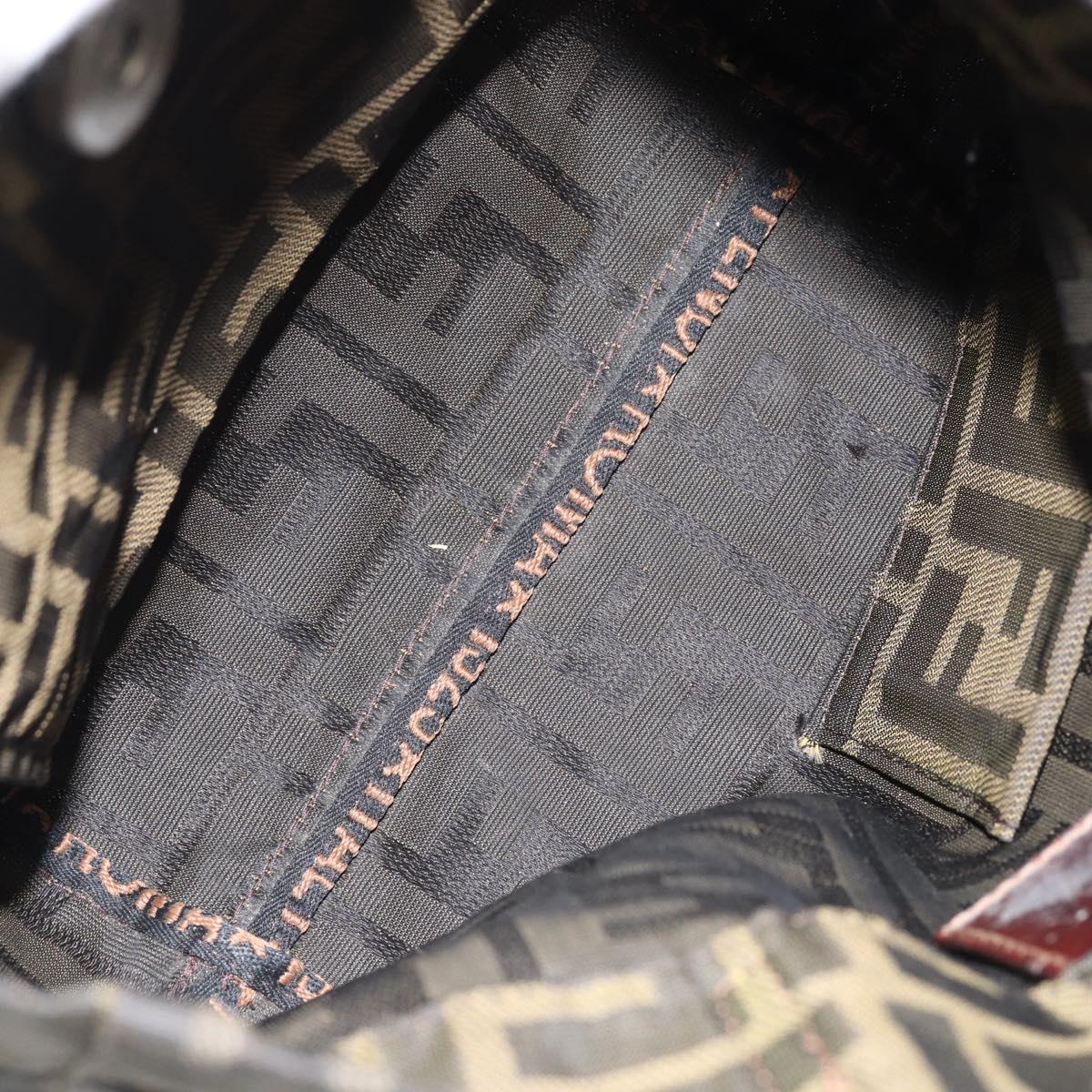 FENDI Zucca Canvas Hand Bag Brown Silver Auth 153068