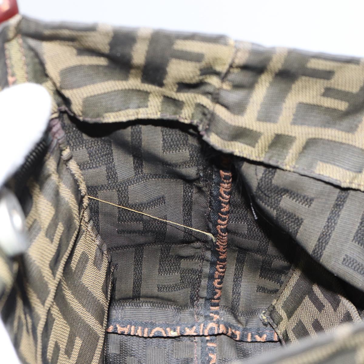 FENDI Zucca Canvas Hand Bag Brown Silver Auth 153068