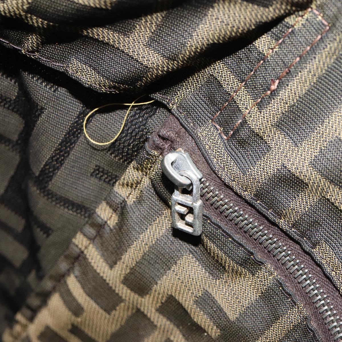 FENDI Zucca Canvas Hand Bag Brown Silver Auth 153068