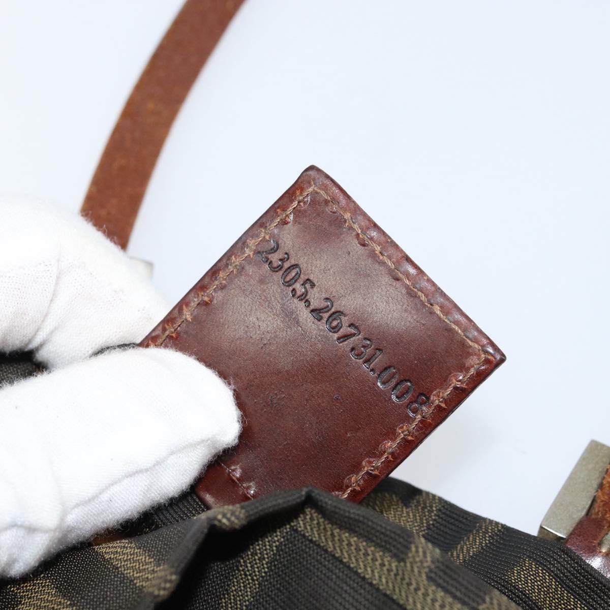 FENDI Zucca Canvas Hand Bag Brown Silver Auth 153068