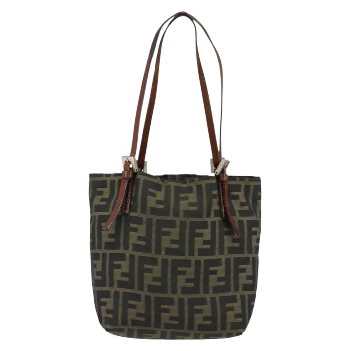FENDI Zucca Canvas Hand Bag Brown Silver Auth 153068