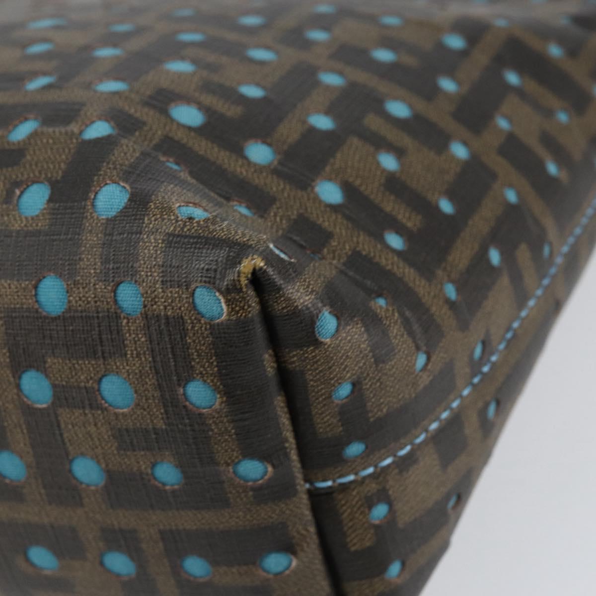 FENDI Zucca Canvas Punching Hand Bag Black Brown Auth 153069