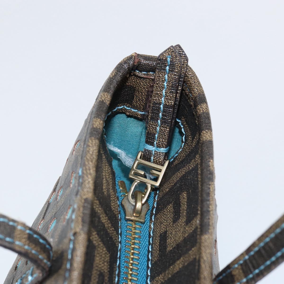 FENDI Zucca Canvas Punching Hand Bag Black Brown Auth 153069