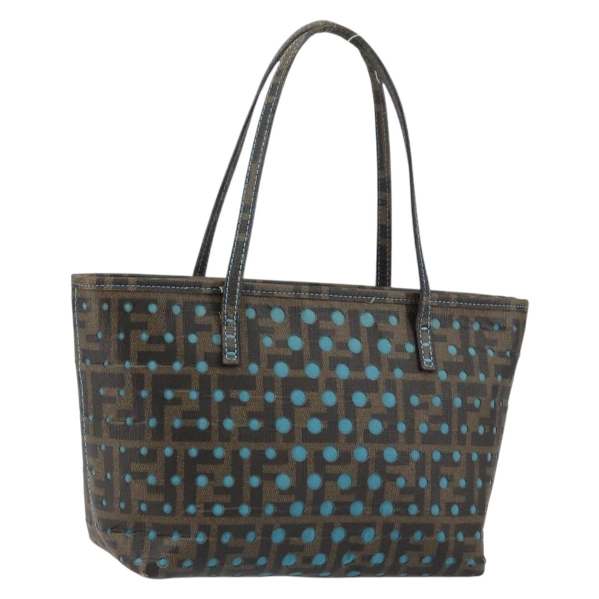 FENDI Zucca Canvas Punching Hand Bag Black Brown Auth 153069