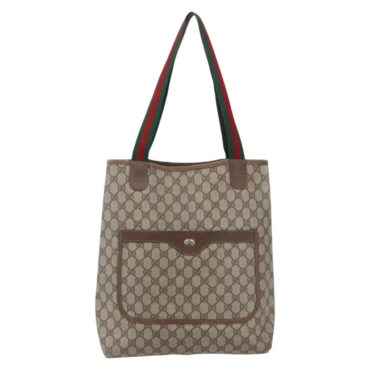 GUCCI GG Supreme Web Sherry Line Tote Bag PVC Beige Red 39 02 003 Auth 153071