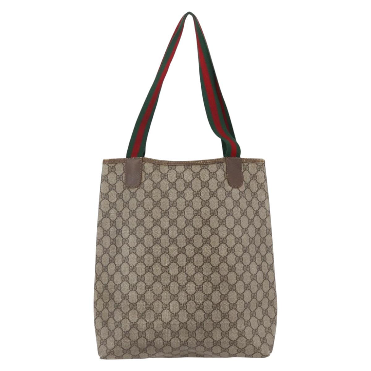 GUCCI GG Supreme Web Sherry Line Tote Bag PVC Beige Red 39 02 003 Auth 153071