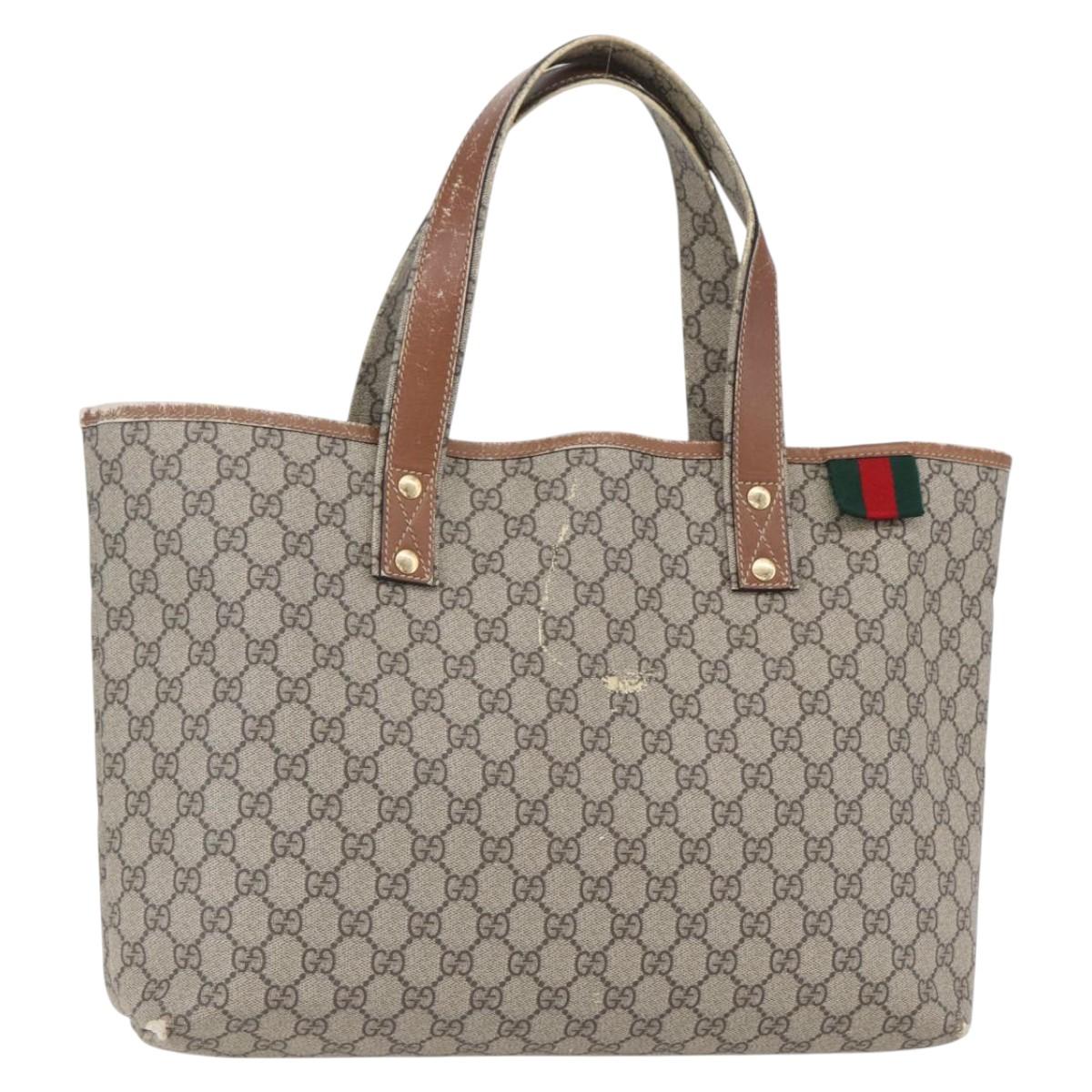 GUCCI GG Supreme Web Sherry Line Tote Bag PVC Beige Red 211134 Auth 153074