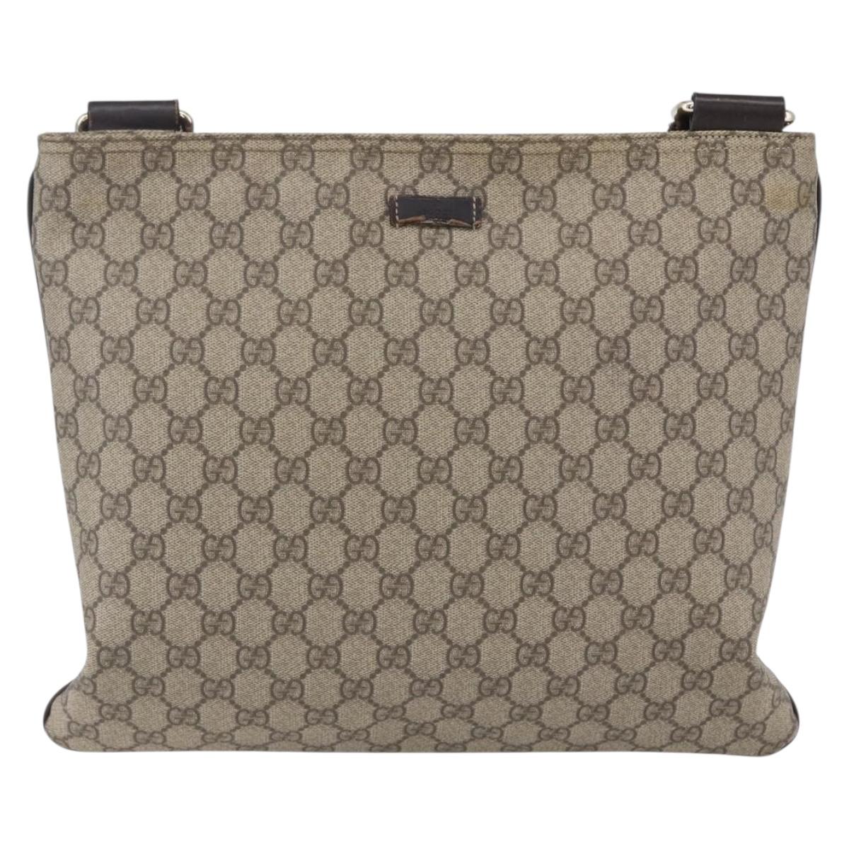 GUCCI GG Supreme Shoulder Bag PVC Beige Gold 201446 Auth 153075