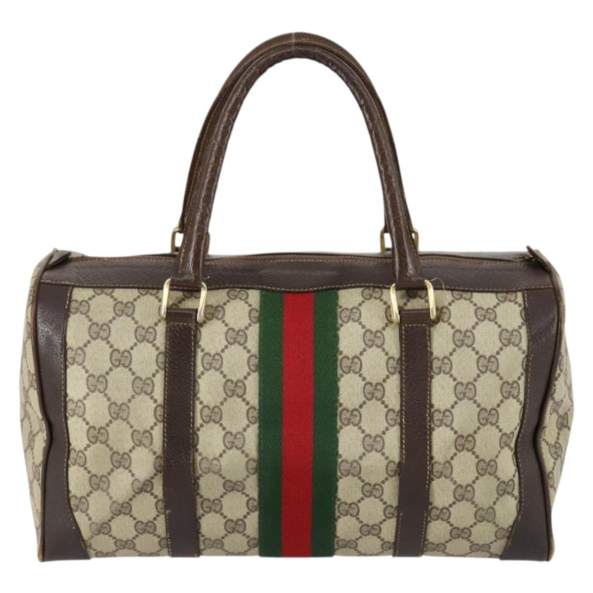 GUCCI GG Supreme Web Sherry Line Hand Bag PVC Beige Gold Auth 153076