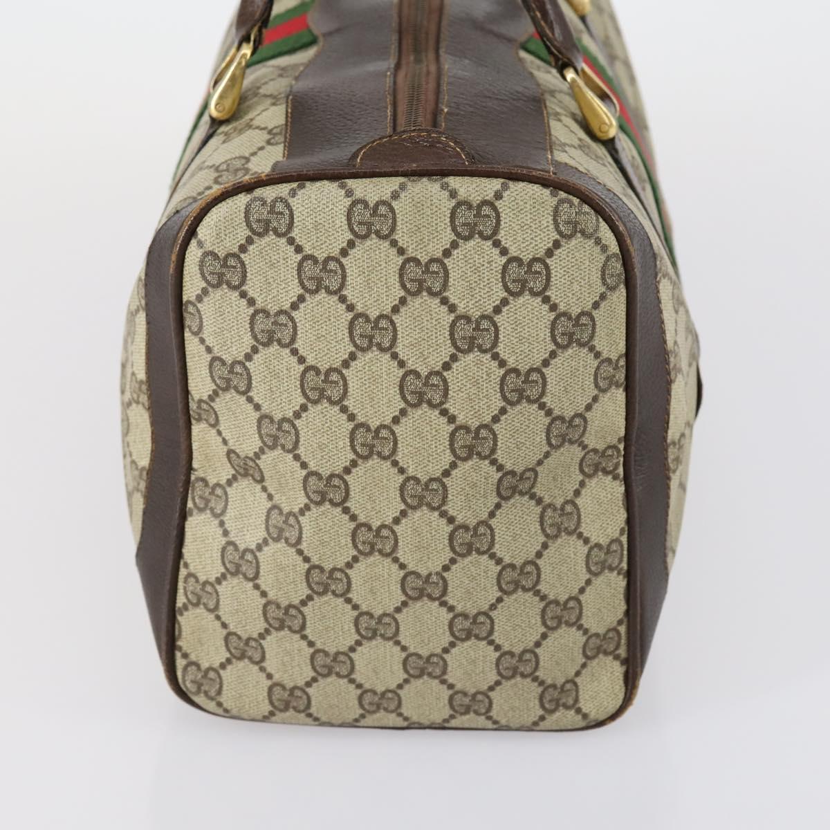 GUCCI GG Supreme Web Sherry Line Hand Bag PVC Beige Gold Auth 153076