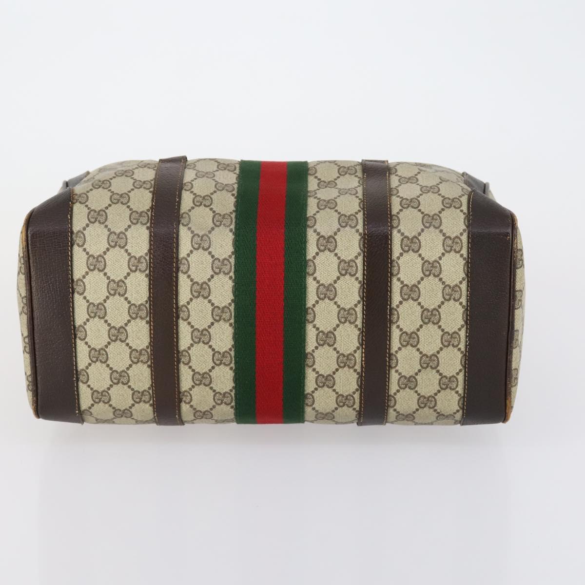 GUCCI GG Supreme Web Sherry Line Hand Bag PVC Beige Gold Auth 153076