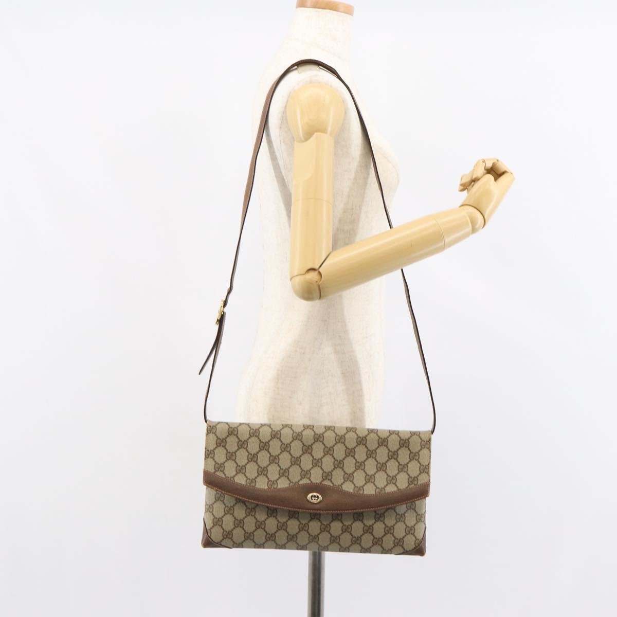 GUCCI GG Supreme Shoulder Bag PVC Beige Gold 56 02 504 Auth 153077