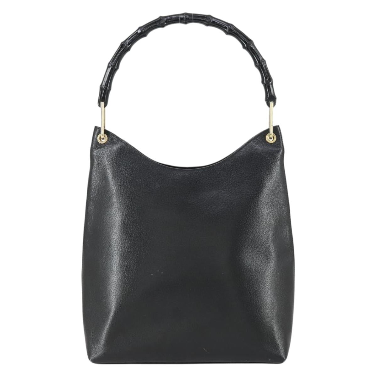 GUCCI Bamboo Hand Bag Leather Black Gold 001 2122 3006 Auth 153081