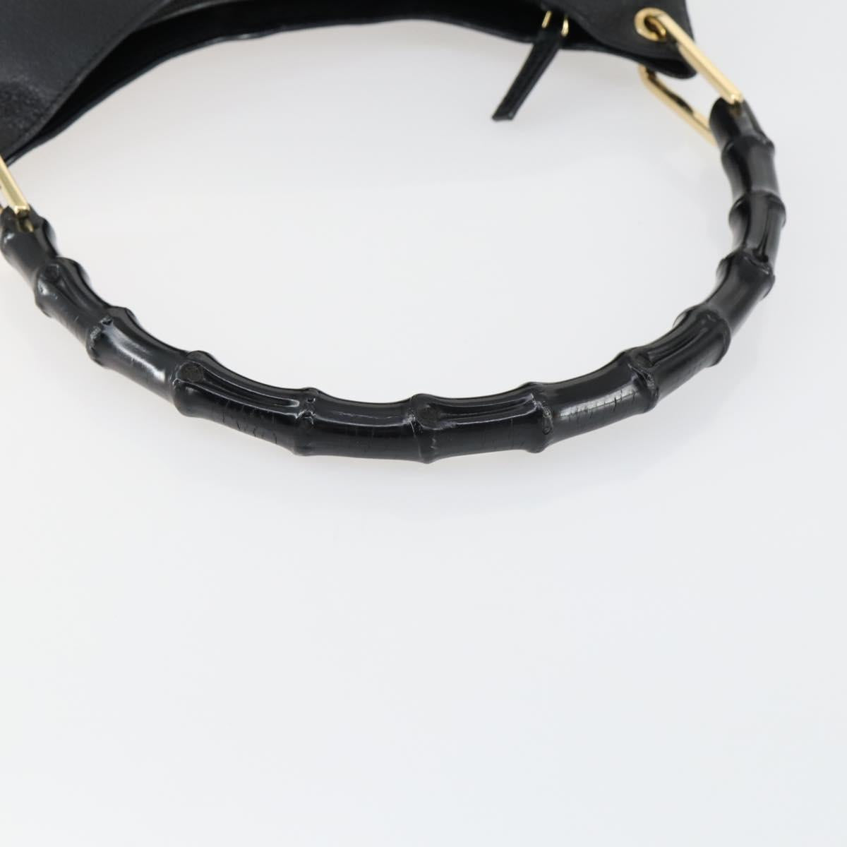 GUCCI Bamboo Hand Bag Leather Black Gold 001 2122 3006 Auth 153081