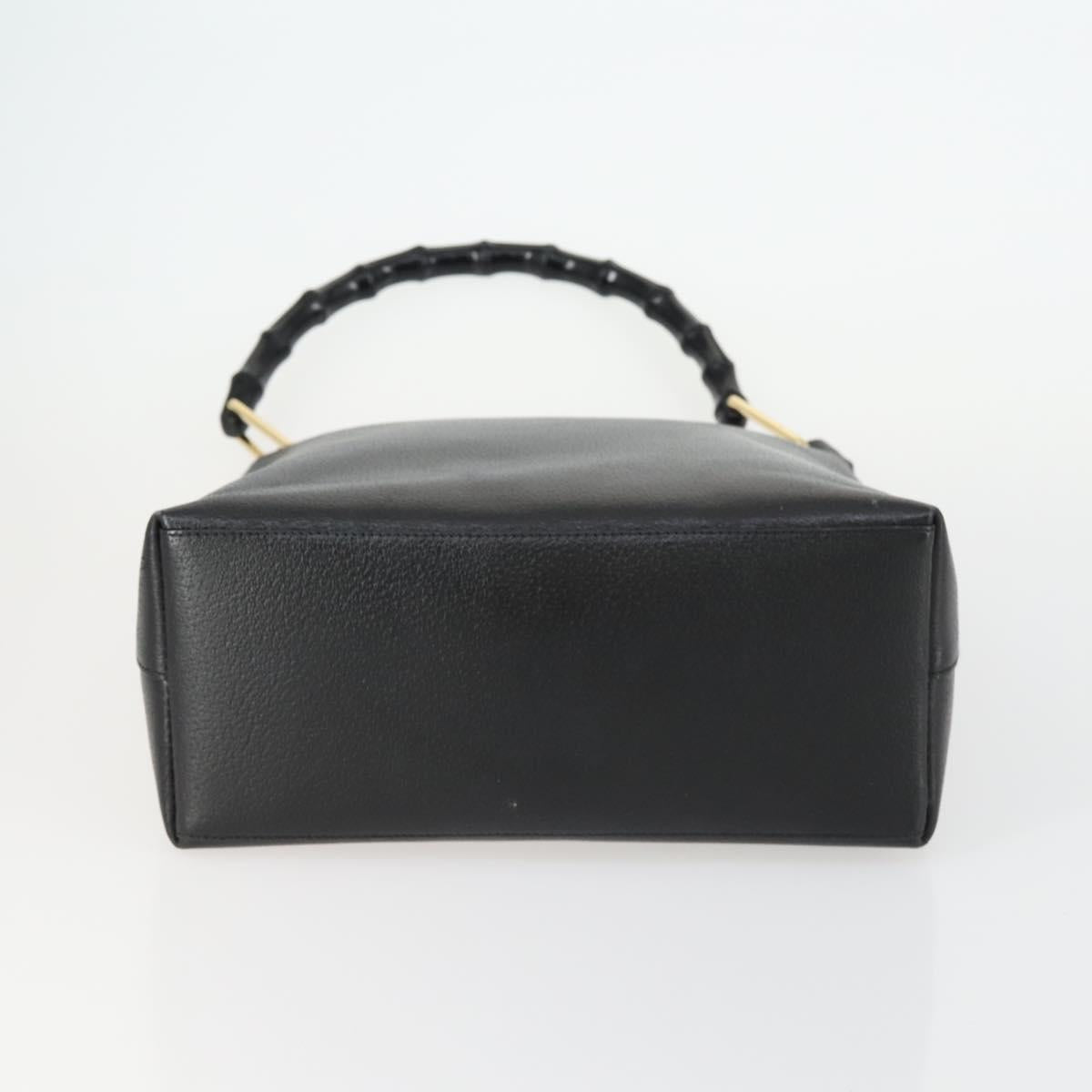 GUCCI Bamboo Hand Bag Leather Black Gold 001 2122 3006 Auth 153081