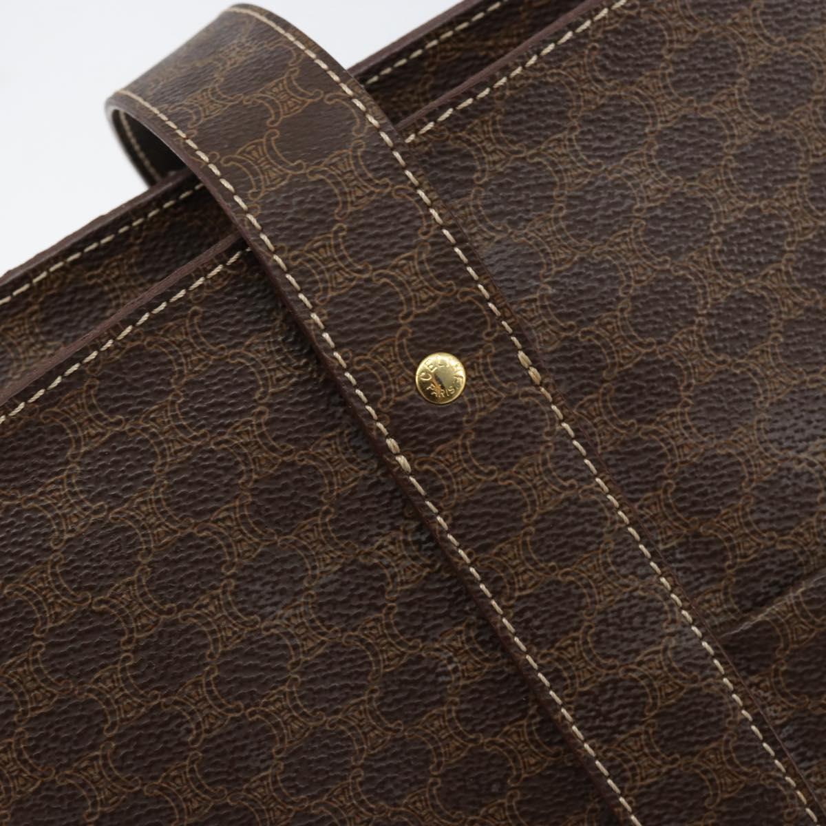CELINE Macadam Canvas Tote Bag PVC Leather Brown Gold Auth 153082