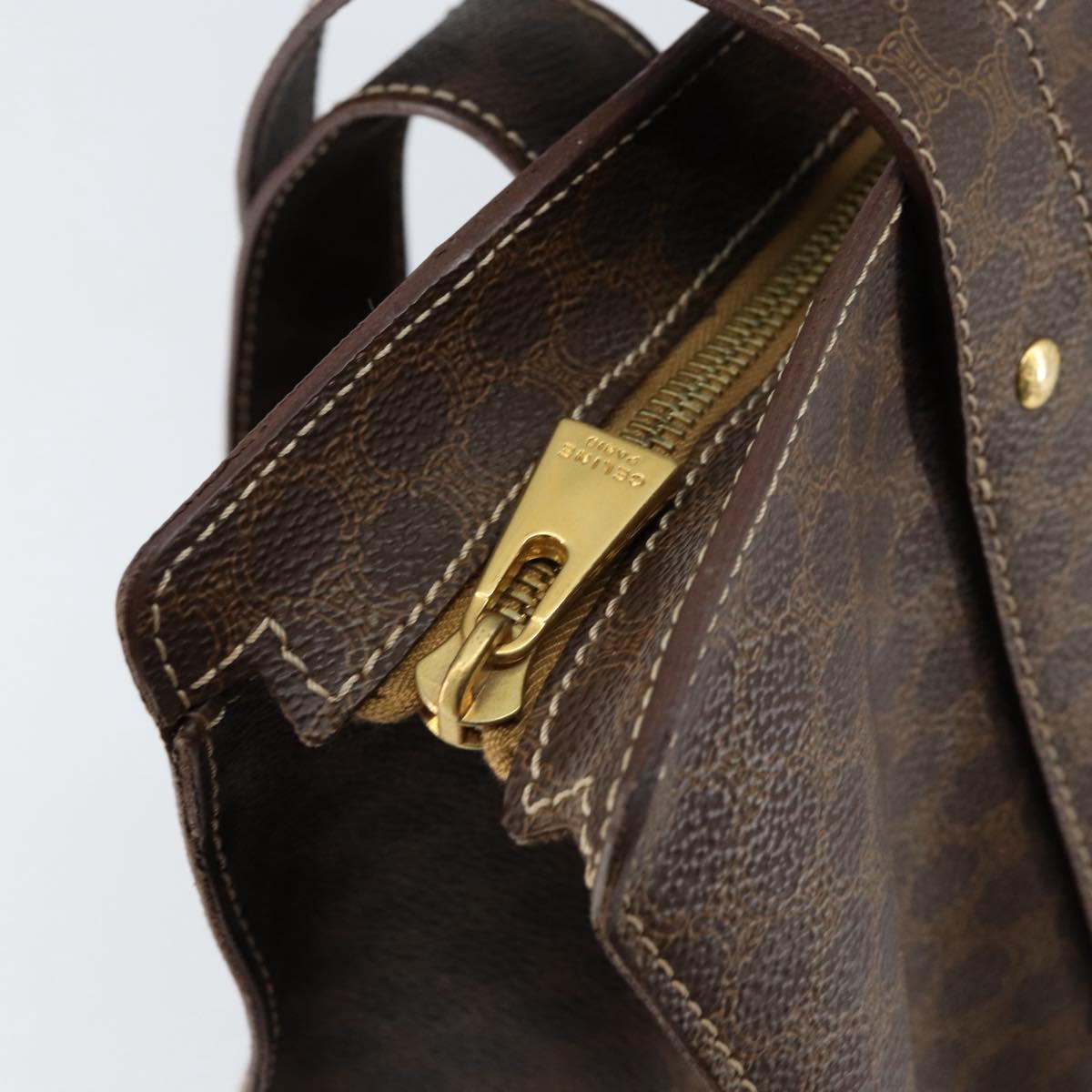 CELINE Macadam Canvas Tote Bag PVC Leather Brown Gold Auth 153082