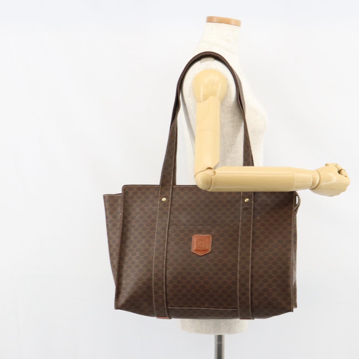 CELINE Macadam Canvas Tote Bag PVC Leather Brown Gold Auth 153082