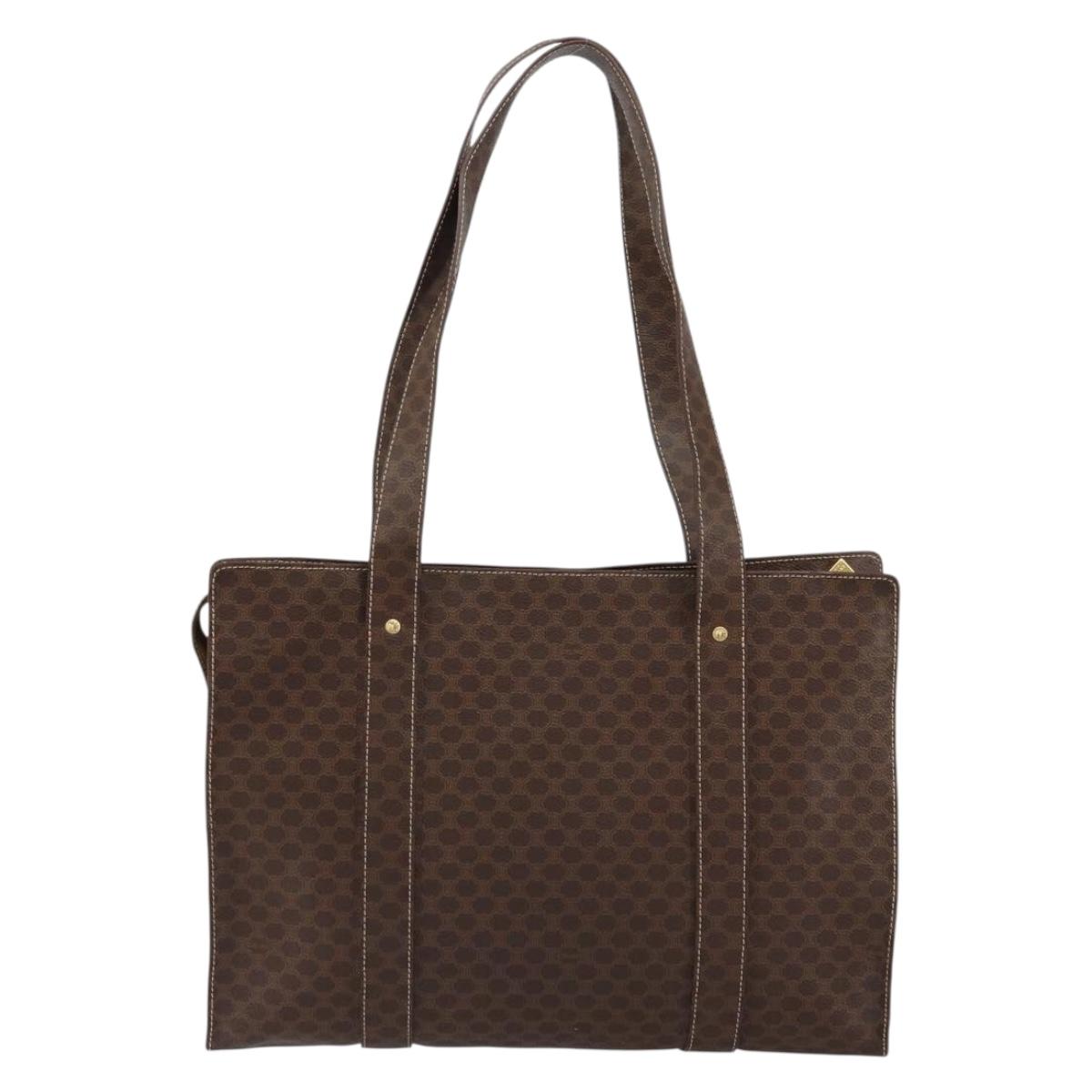 CELINE Macadam Canvas Tote Bag PVC Leather Brown Gold Auth 153082