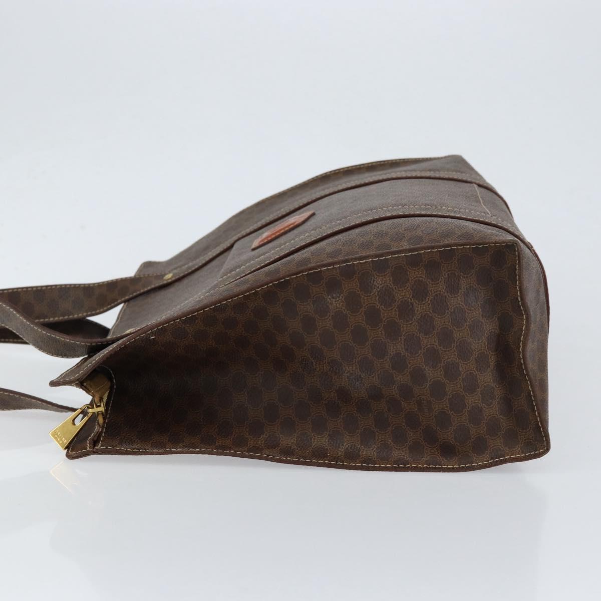 CELINE Macadam Canvas Tote Bag PVC Leather Brown Gold Auth 153082