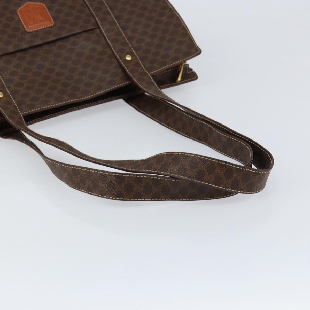 CELINE Macadam Canvas Tote Bag PVC Leather Brown Gold Auth 153082