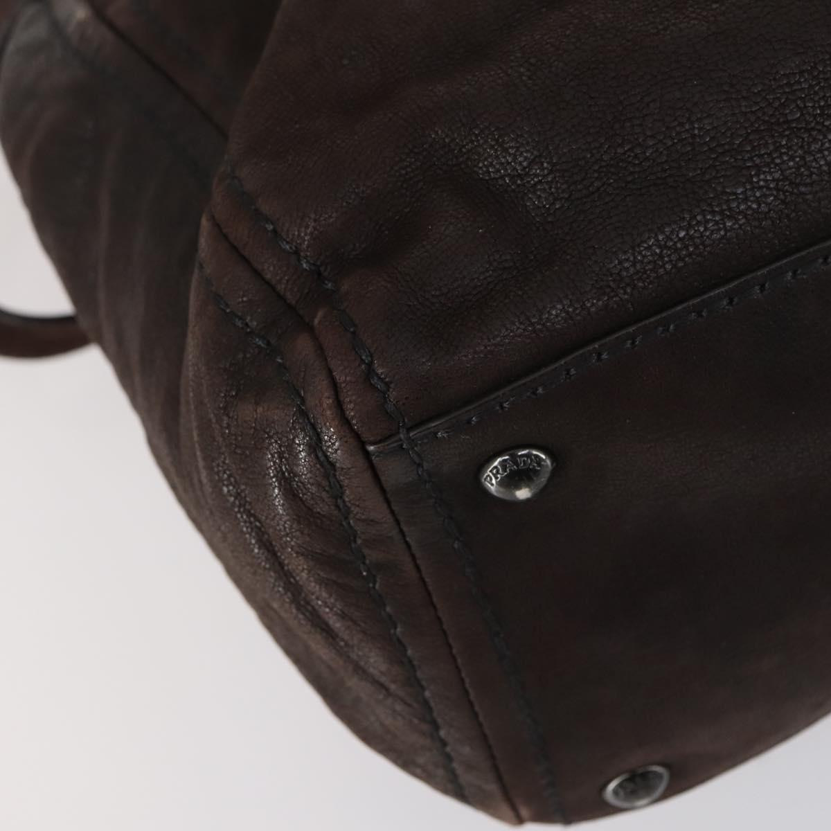 PRADA Hand Bag Leather 2way Brown Silver Auth 153083